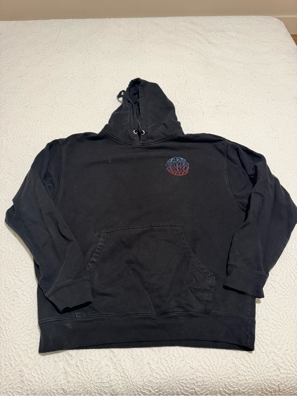 Fast Cars Save Time Black Graphic Hoodie Sweatshirt Size Large